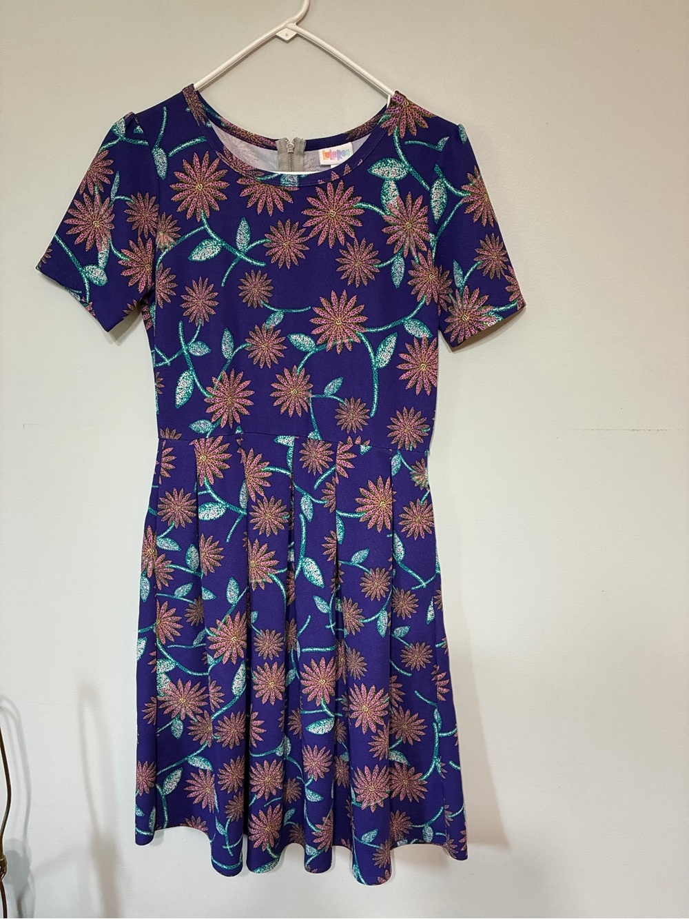 LuLaRoe Vibrant Purple Dress with Teal and Pink Floral Print